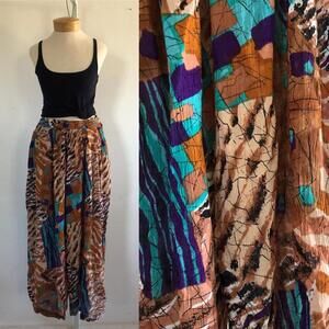 Vintage Abstract Pattern Wide Leg Pants by New Aura - Retro 80s Fashion